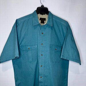 VTG Eddie Bauer Men's Large Green Rufton Twill Short Sleeve Button Up Shirt